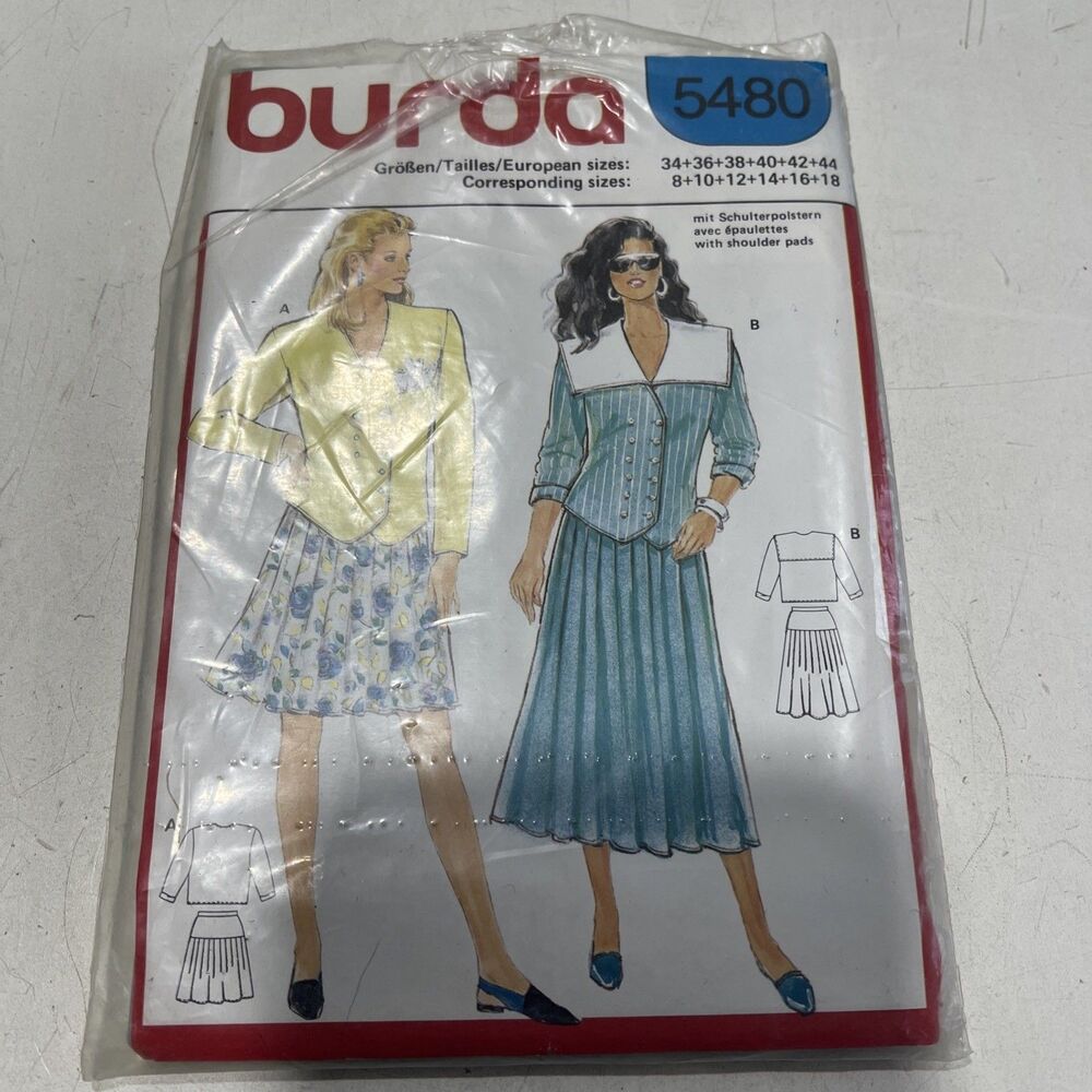Vintage ︱Burda ︱Pattern︱5480︱8-18︱Skirt with Jacket︱1980's︱UNCUT